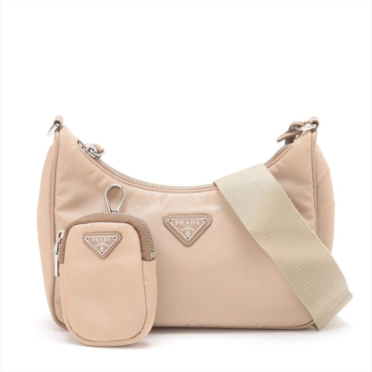 【PRADA】ナイロン ハンドバッグ ベージュ 二層式 ショルダーバッグ プラダ ナイロン×レザー 2WAYショルダーバッグ ベージュ WZ441289
