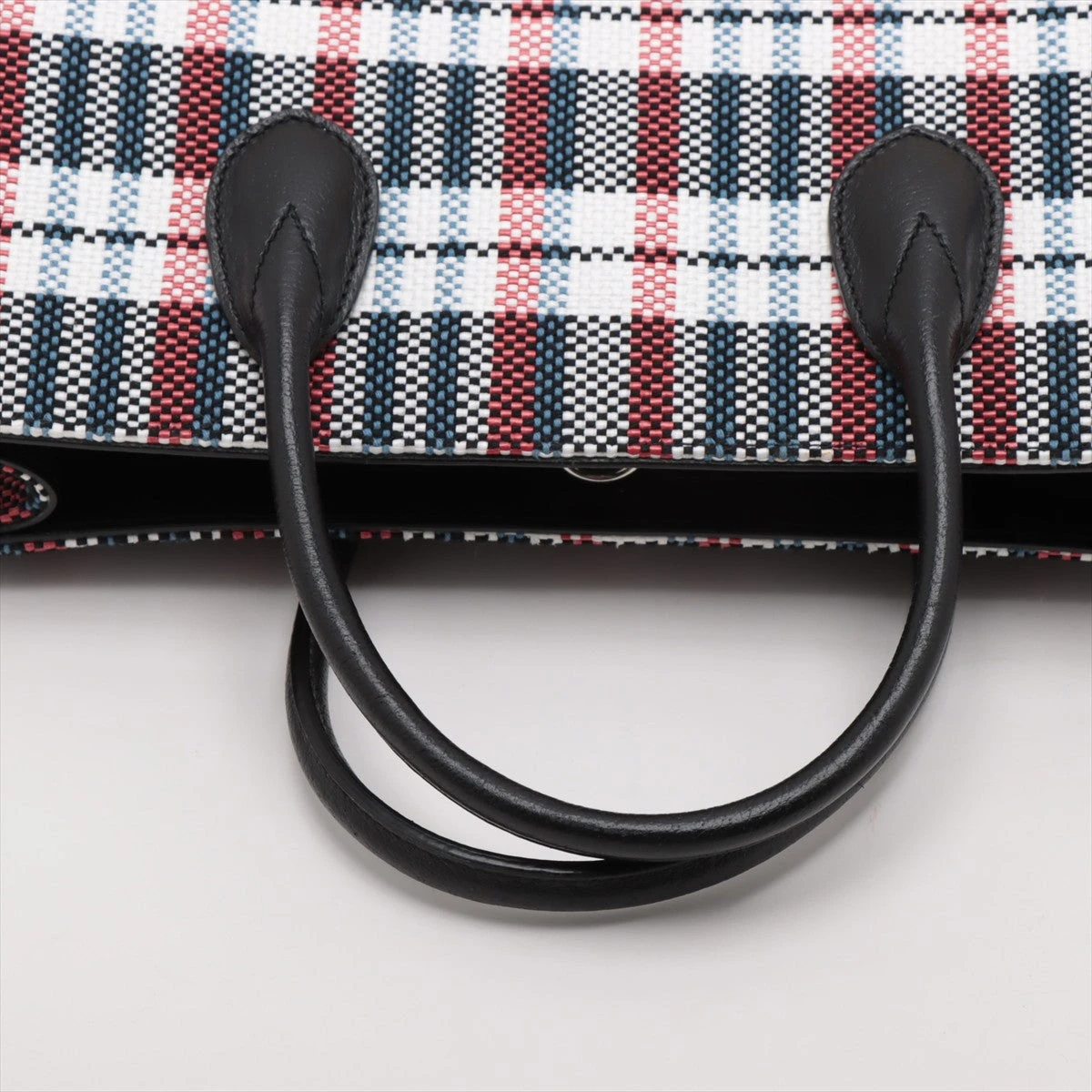 GUCCI 2WAYバッグ ラフィア×ナイロン チェック ハンドバッグ AB 美