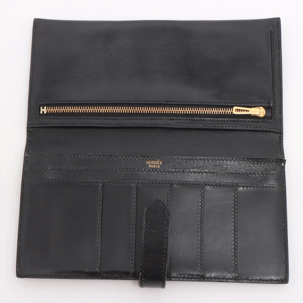 エルメス ベアン ボックスカーフ 財布 ブラック ゴールド金具