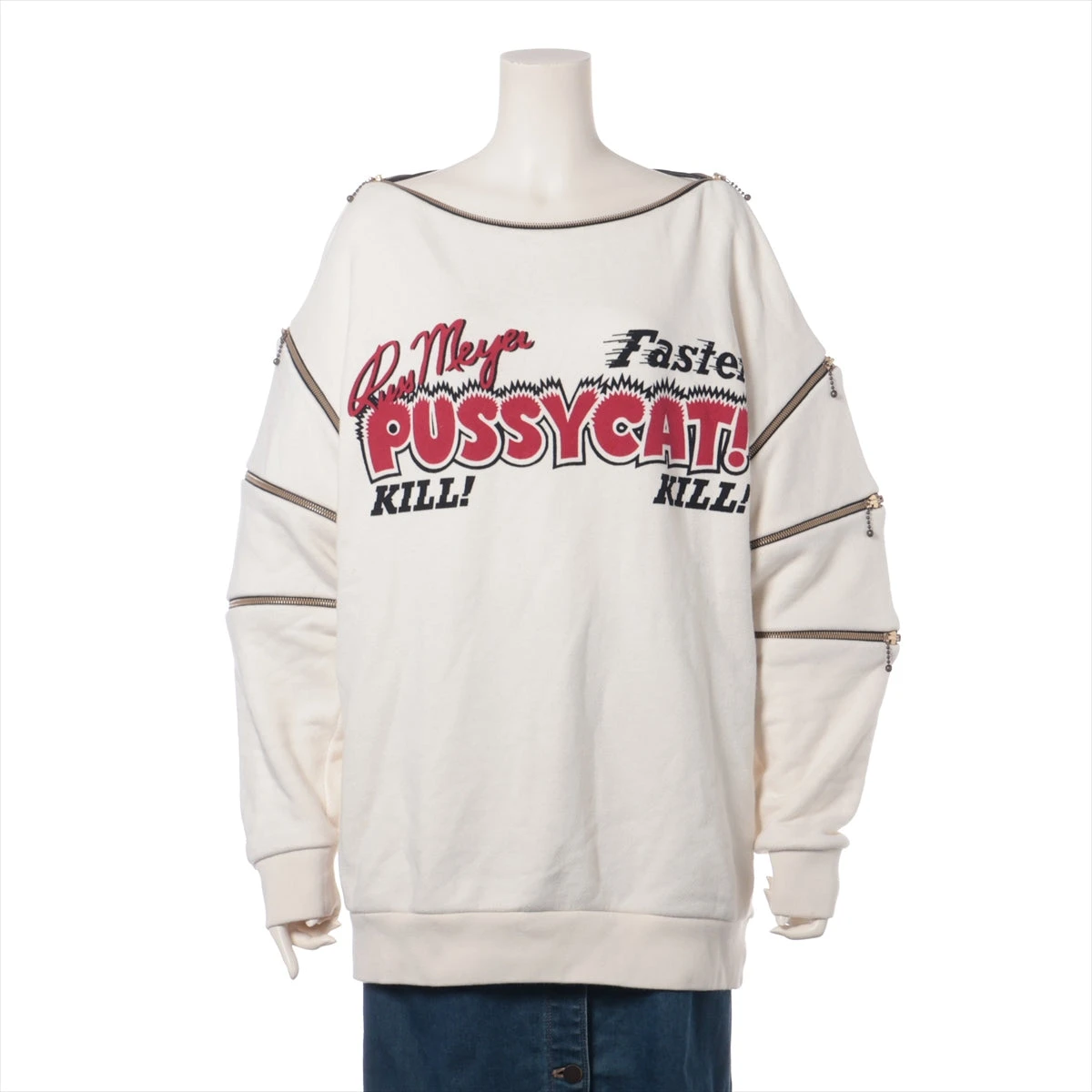 グッチ コットン スウェット M レディース アイボリー 袖襟ジップ