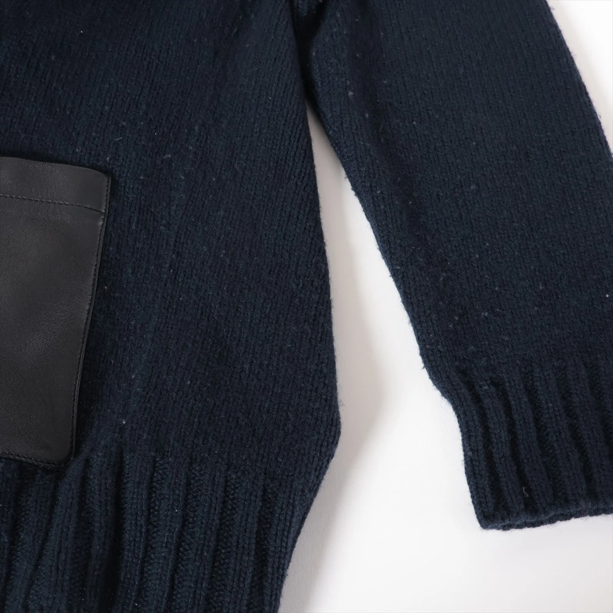 エルメス カシミヤ×レザー カーディガン S メンズ ネイビー 毛玉