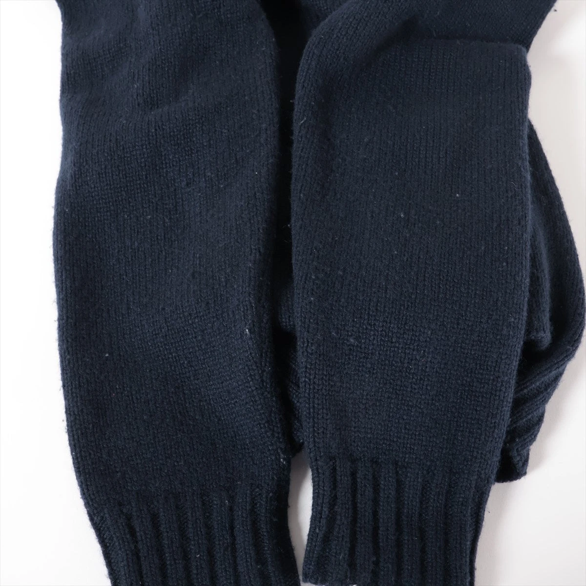 エルメス カシミヤ×レザー カーディガン S メンズ ネイビー 毛玉 