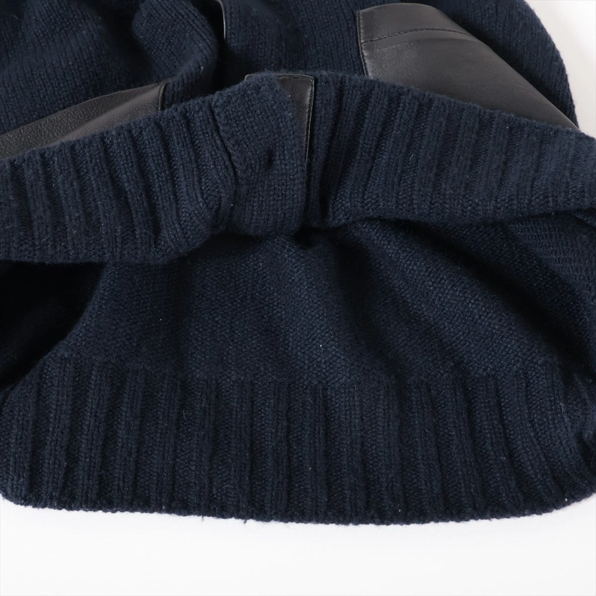 エルメス カシミヤ×レザー カーディガン S メンズ ネイビー 毛玉 