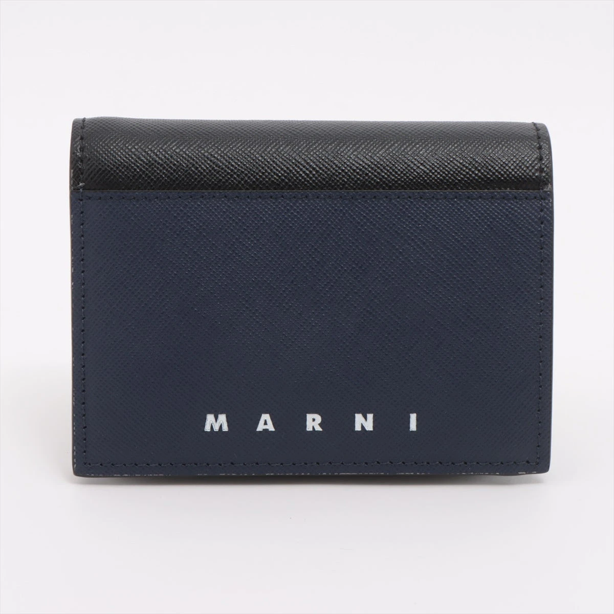 中古】マルニ ロゴ レザー 二つ折り財布 ブルー（ZIP AROUND 二
