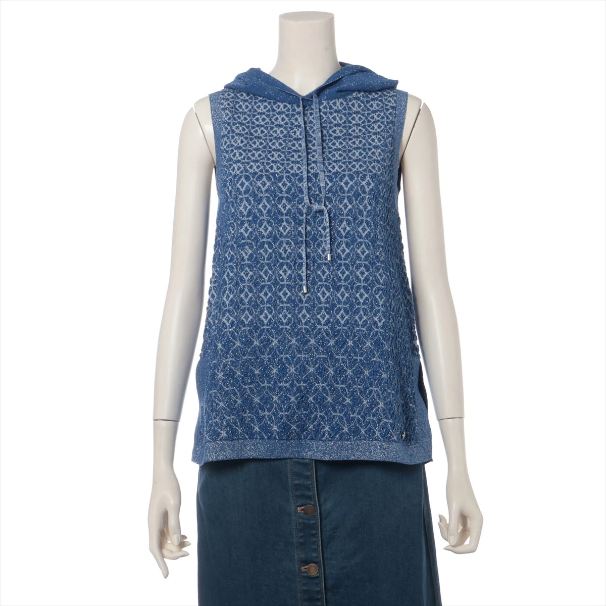 シャネル グレーパーカー 38 CHANEL (シャネル) ロゴ ジップアップニット パーカー