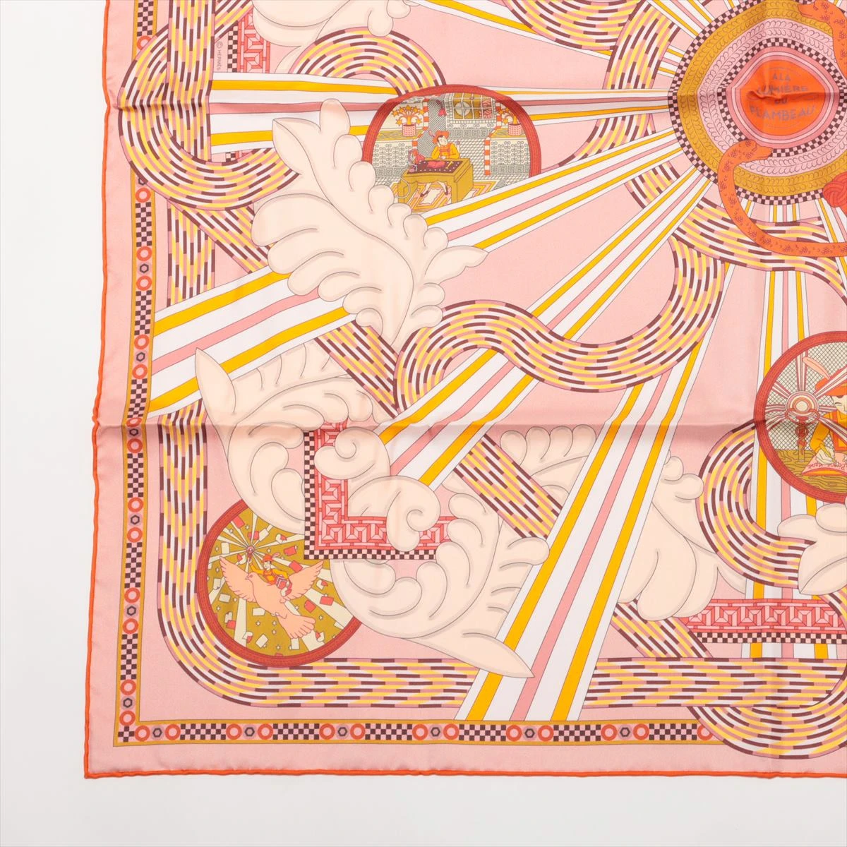 HERMES Le Flambeau Sacré スカーフ エルメス スカーフ シルク オレンジ カレ90 ダブルフェイス A LA