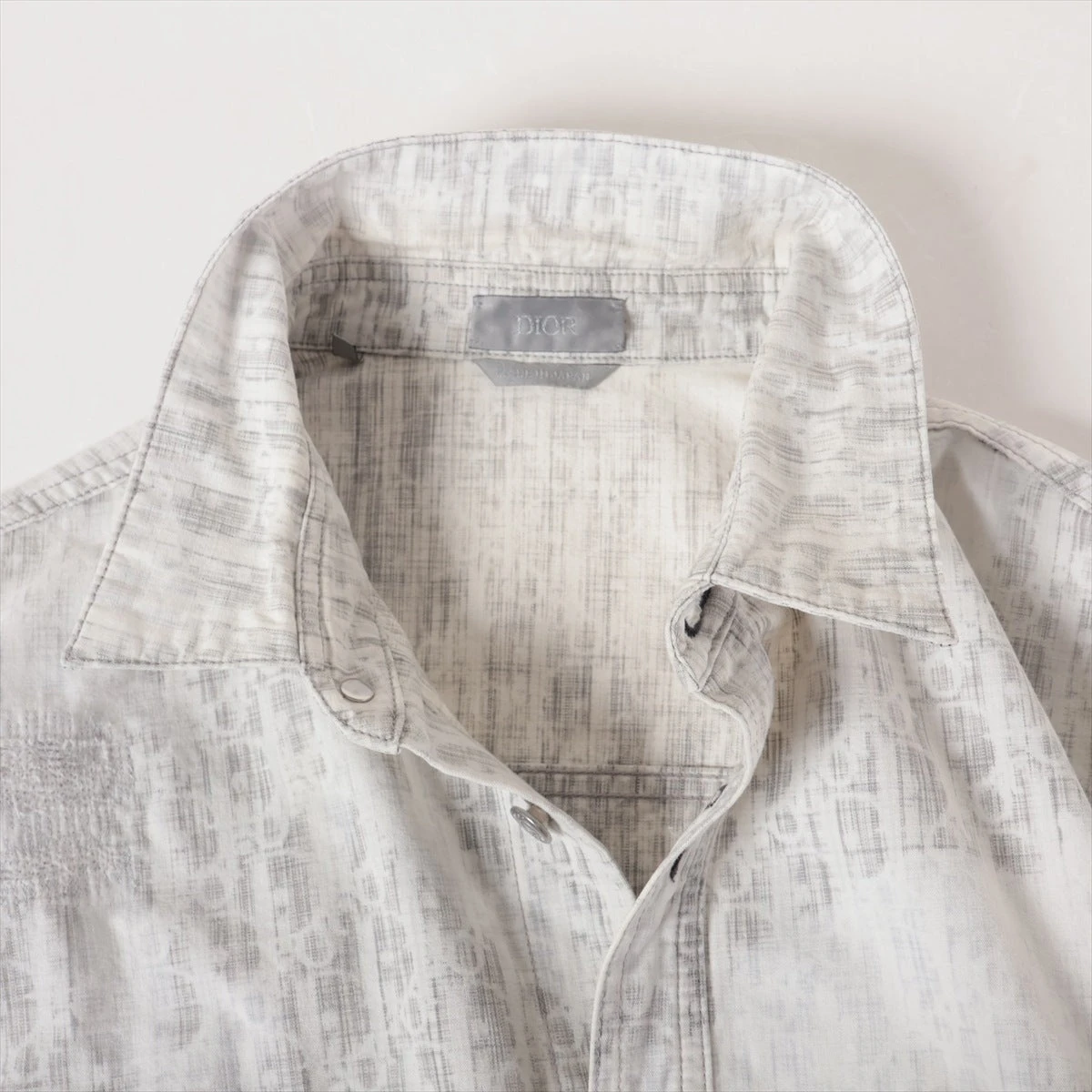 ディオール オブリーク コットン シャツ 41 メンズ グレー×ホワイト