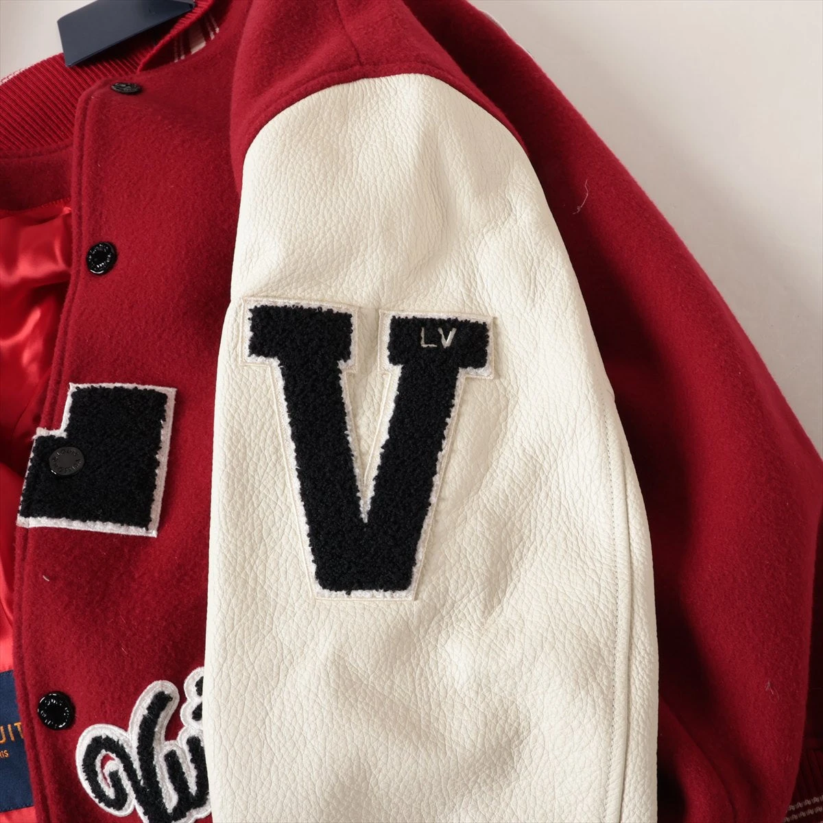 ヴィトン 19AW レザー×ウール×カシミヤ スタジャン 50 メンズ レッド