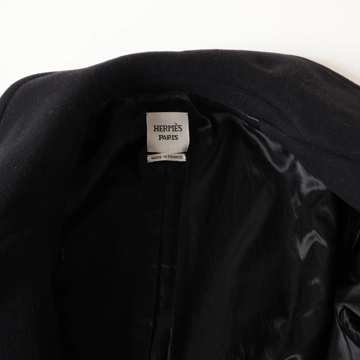 【ベルト付】HERMES ウールコート ブラック 42 エルメス 14AW ウール コート 42 レディース ブラック 47-7107 毛玉 有