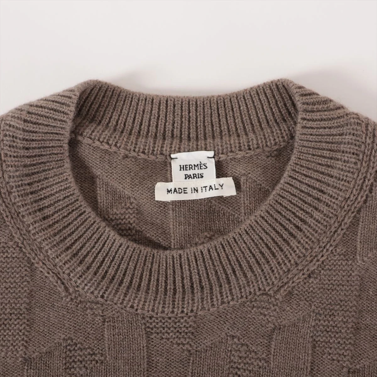極美品★HERMES エルメス 2610D3 ウール100％ Hモチーフ クルーネック 長袖 ニット セーター ブラウン 38 イタリア製 レディース HERMES - 極美品☆HERMES エルメス 2610D3 ウール100% Hモチーフ