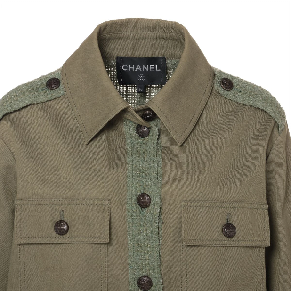 CHANEL ウール　ジャケット 40 茶系 シャネル 17C コットン×ウール ミリタリージャケット 40