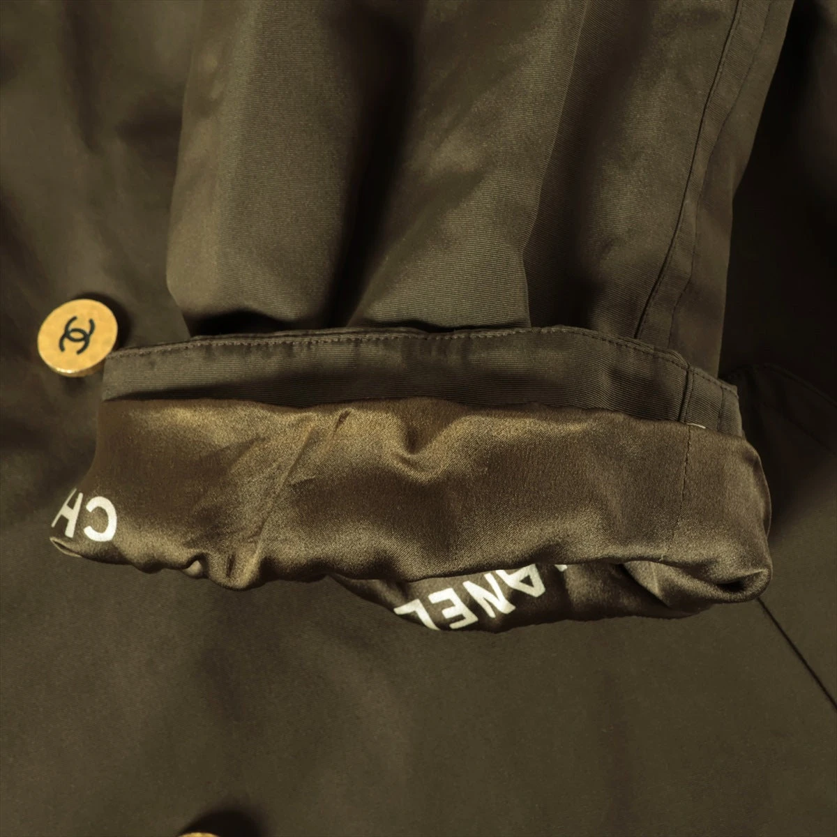 シャネル　コート　CHANEL　ココボタン　ナイロン　カーキ　36 S M相当 BOUTIQUE ヴィンテージ ベルト付きオーバートレンチコート ロング ココ