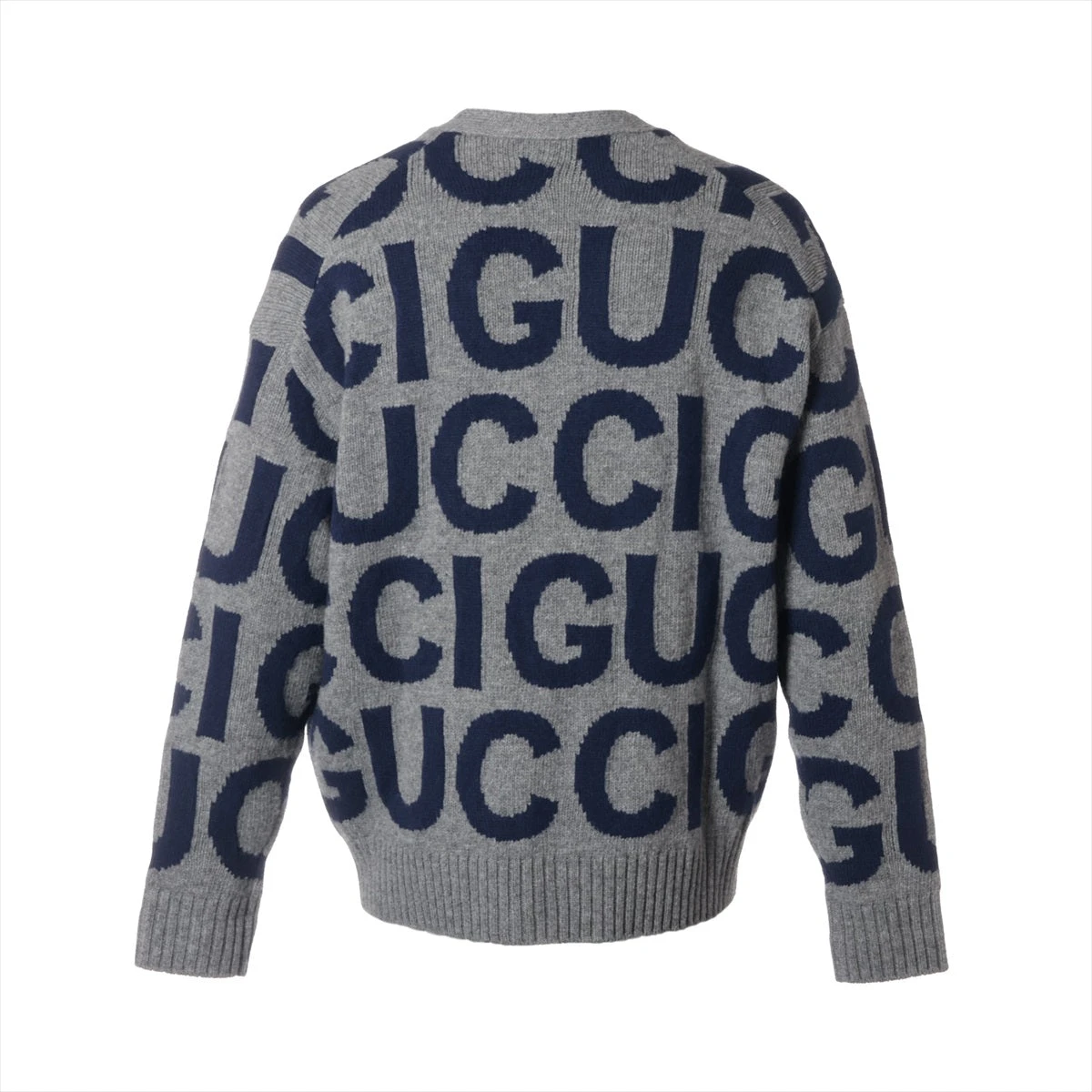 グッチ 24SS ウール カーディガン M メンズ グレー×ネイビー 771707 