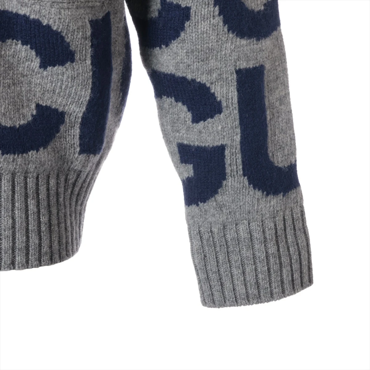グッチ 24SS ウール カーディガン M メンズ グレー×ネイビー 771707 