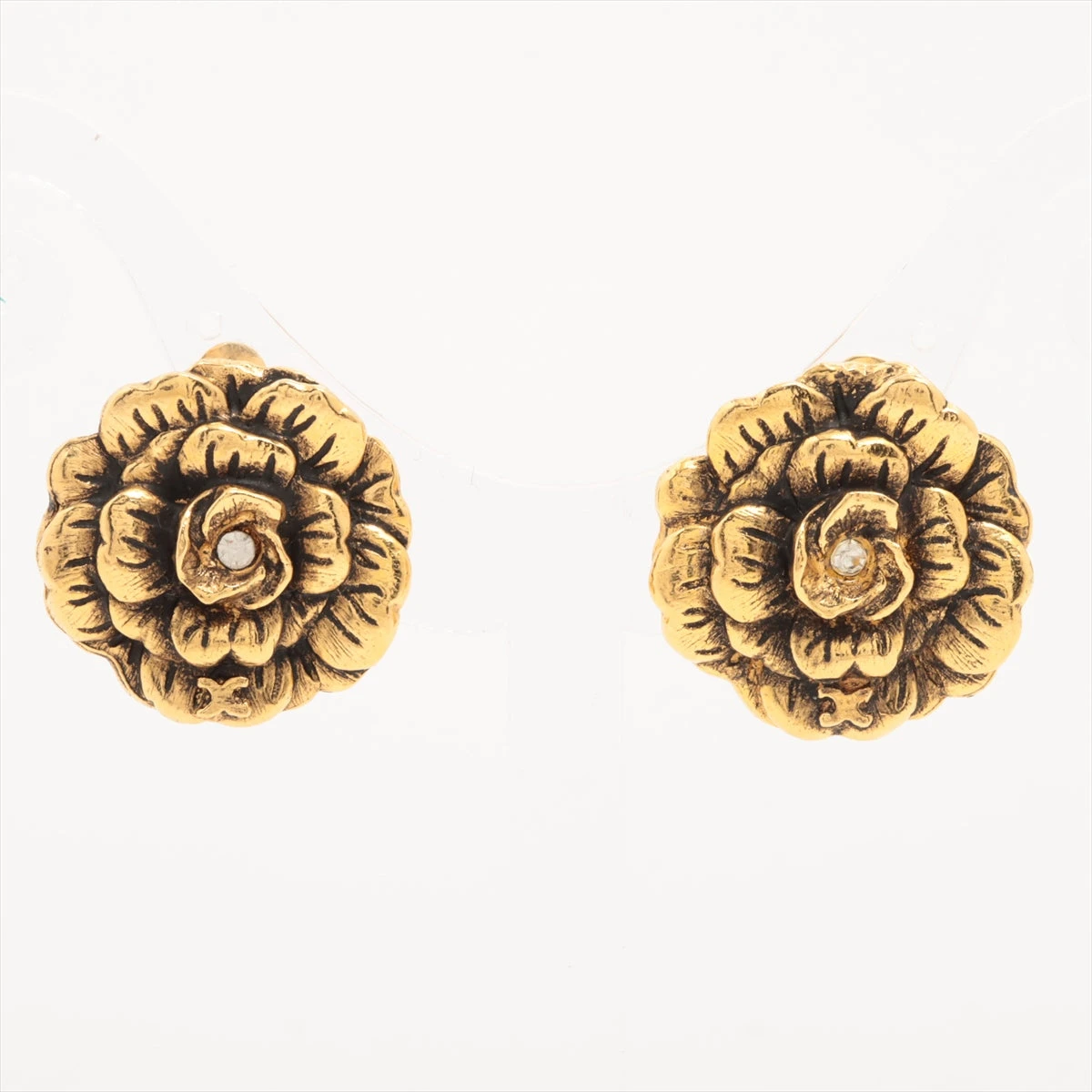 シャネル ココマーク カメリア イヤリング(両耳用) GP×ラインストーン  