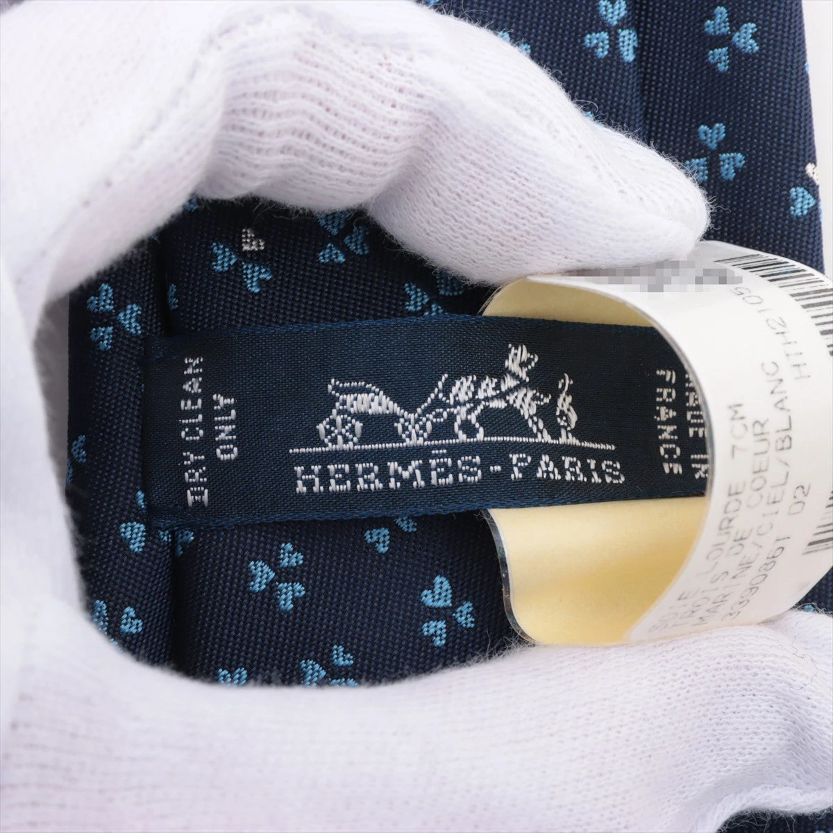 HERMES エルメス クローバー柄 シルクネクタイ ネイビー エルメス ネクタイ シルク ネイビー TROIS DE COEUR クローバー