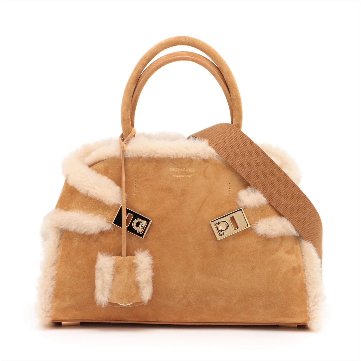 フェラガモ ハグ ムートン 2WAYハンドバッグ ブラウン A3372123｜中古