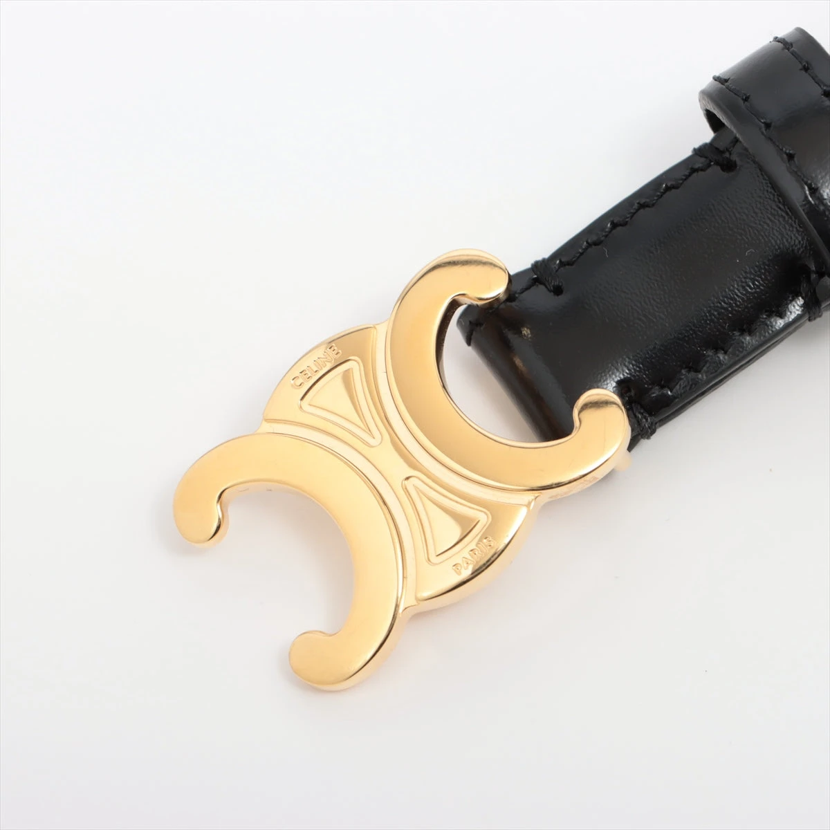 セリーヌ トリオンフ ベルト 85 GP×革 ブラック×ゴールド A3357946  