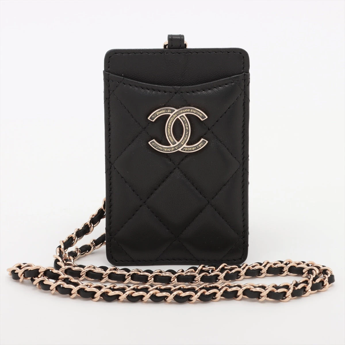 シャネル マトラッセ ラムスキン カードケース ブラック ゴールド金具  