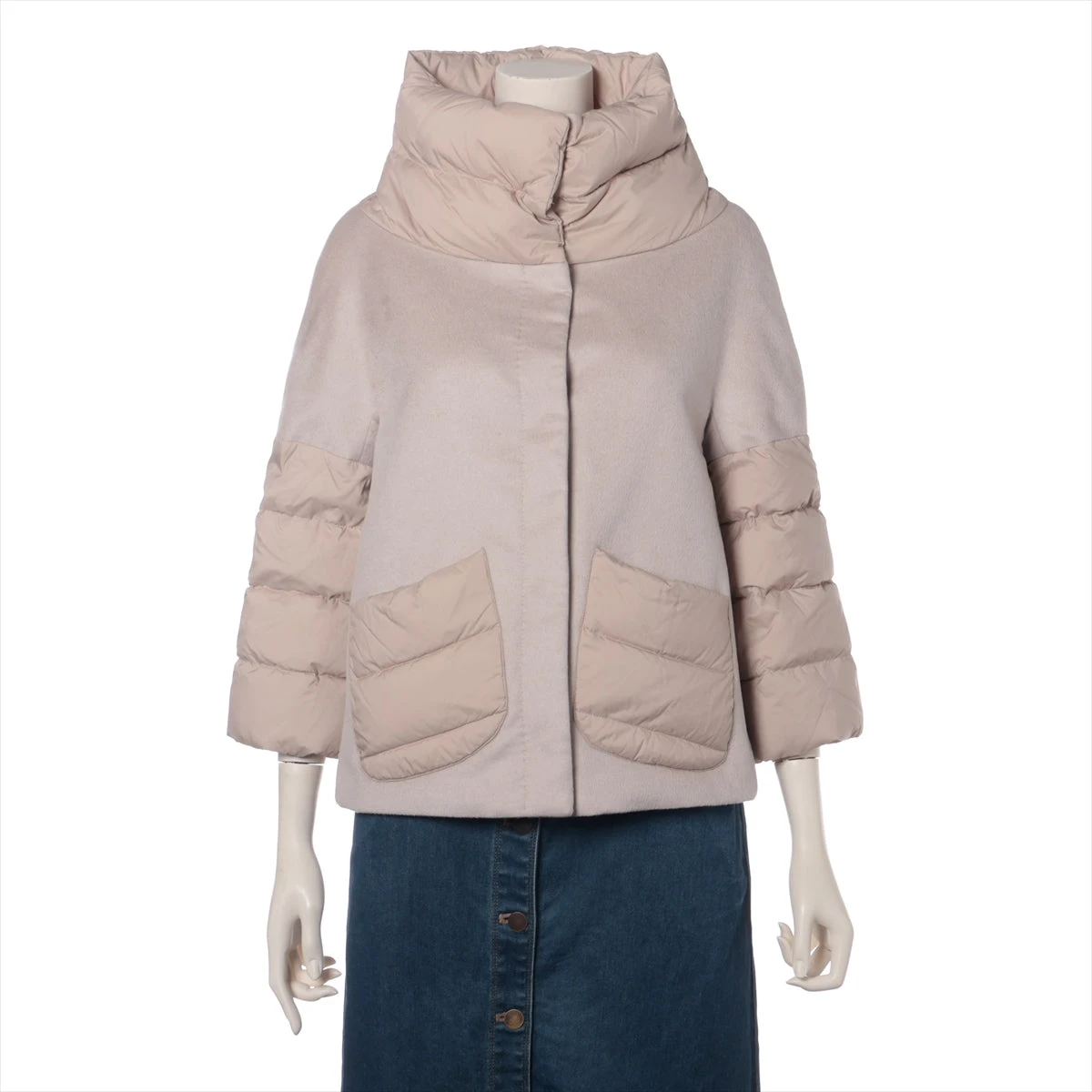 ヘルノ カシミヤ ダウンジャケット 40 レディース ピンクベージュ