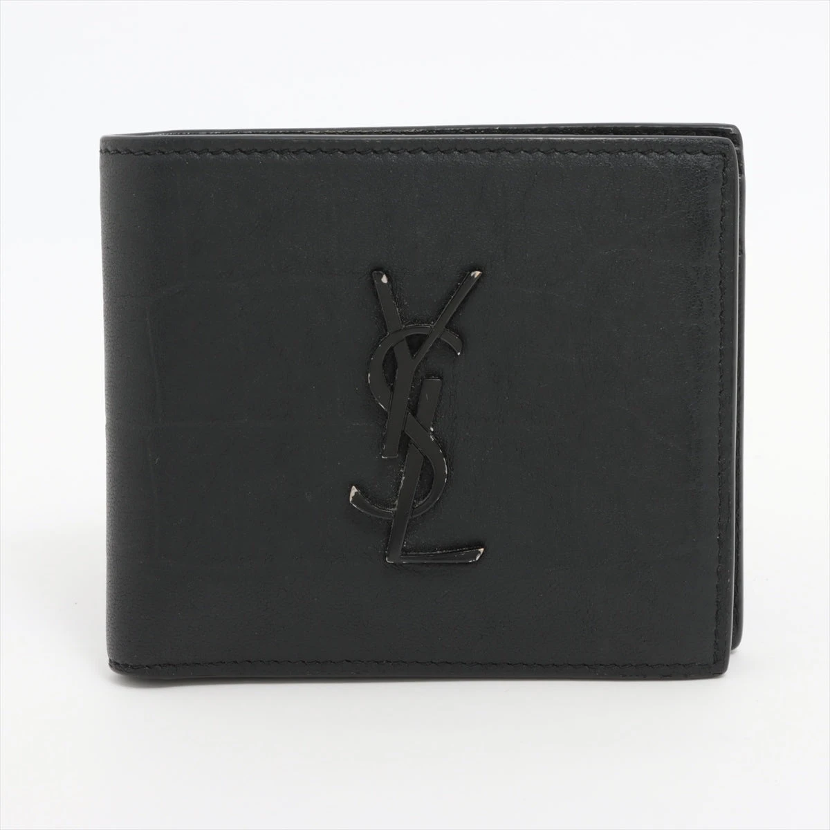 専用■サンローラン YSL クロコ型押し コンパクトウォレット 折り財布 黒 サンローラン YSLライン クロコ型押し コンパクトウォレット