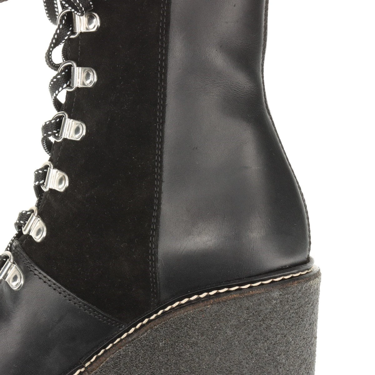 モンクレール レザー×スエード ショートブーツ 35 レディース ブラック