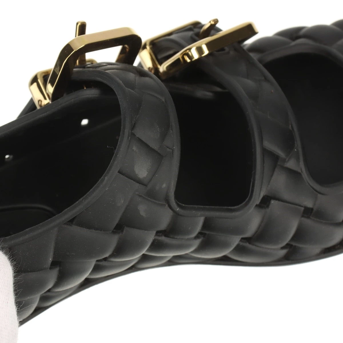 極美品 BOTTEGA VENETA イントレチャート レザーパンプス 黒