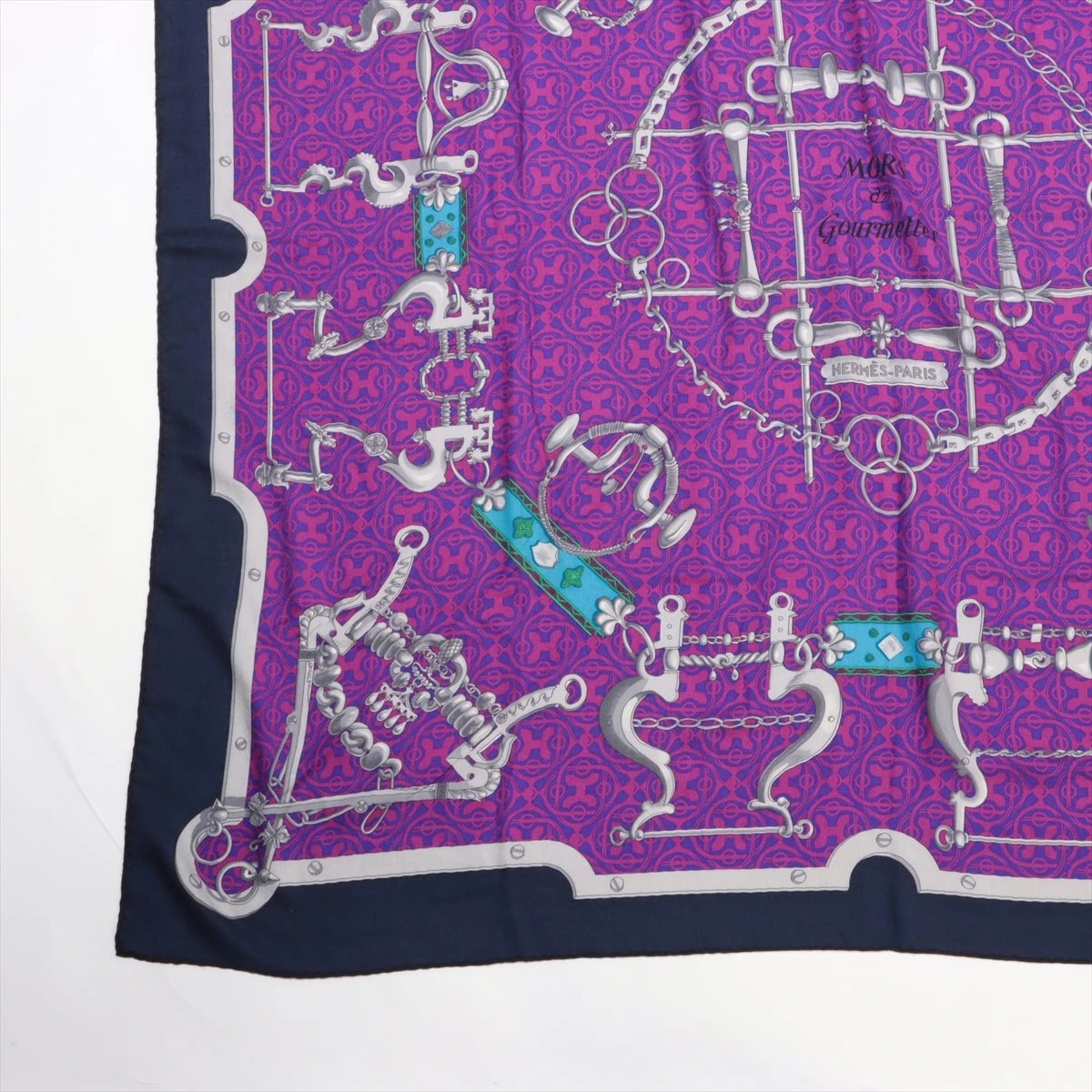 美品 エルメス カレジェアン スカーフ カシミヤxシルク 140x140cm HERMES エルメス スカーフ カレジェアン140 砂漠の革飾り Cuirs