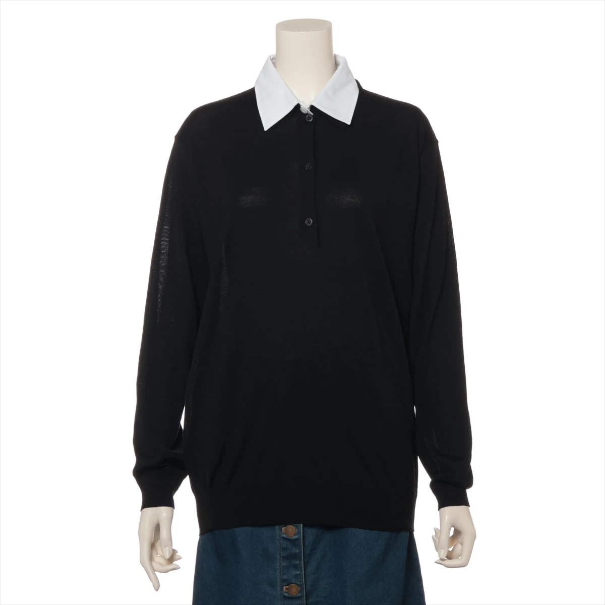 美品★24年★プラダ クルーネック セーター クロップド丈 ロゴ ブラック 38 クロップド PRADA(プラダ) ニット・セーター(レディース) - 海外