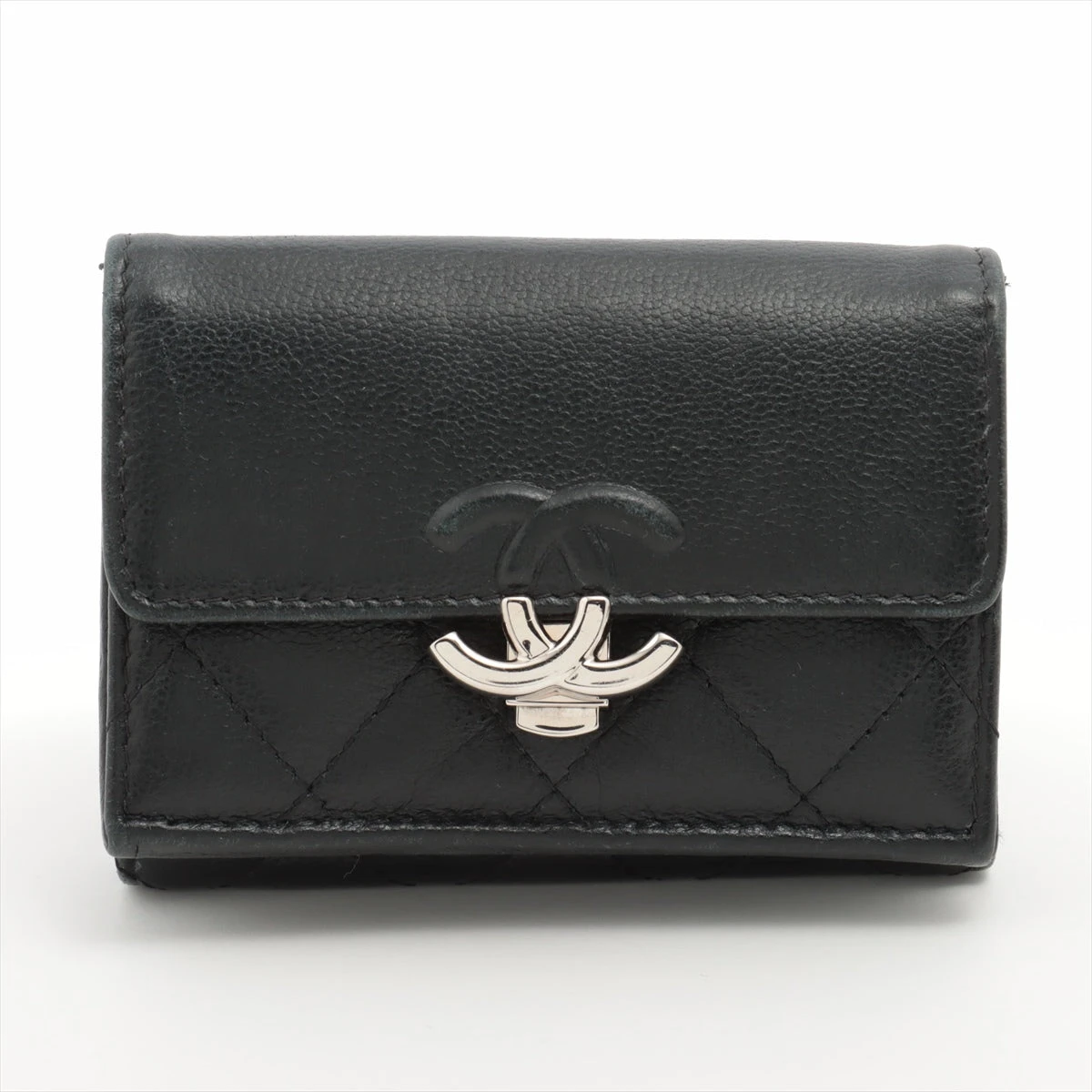 シャネル キャビアスキン がま口 コンパクト ウォレット ブラック ビコローレ CHANEL シャネル キャビアスキン ビコローレ ココマーク がま口
