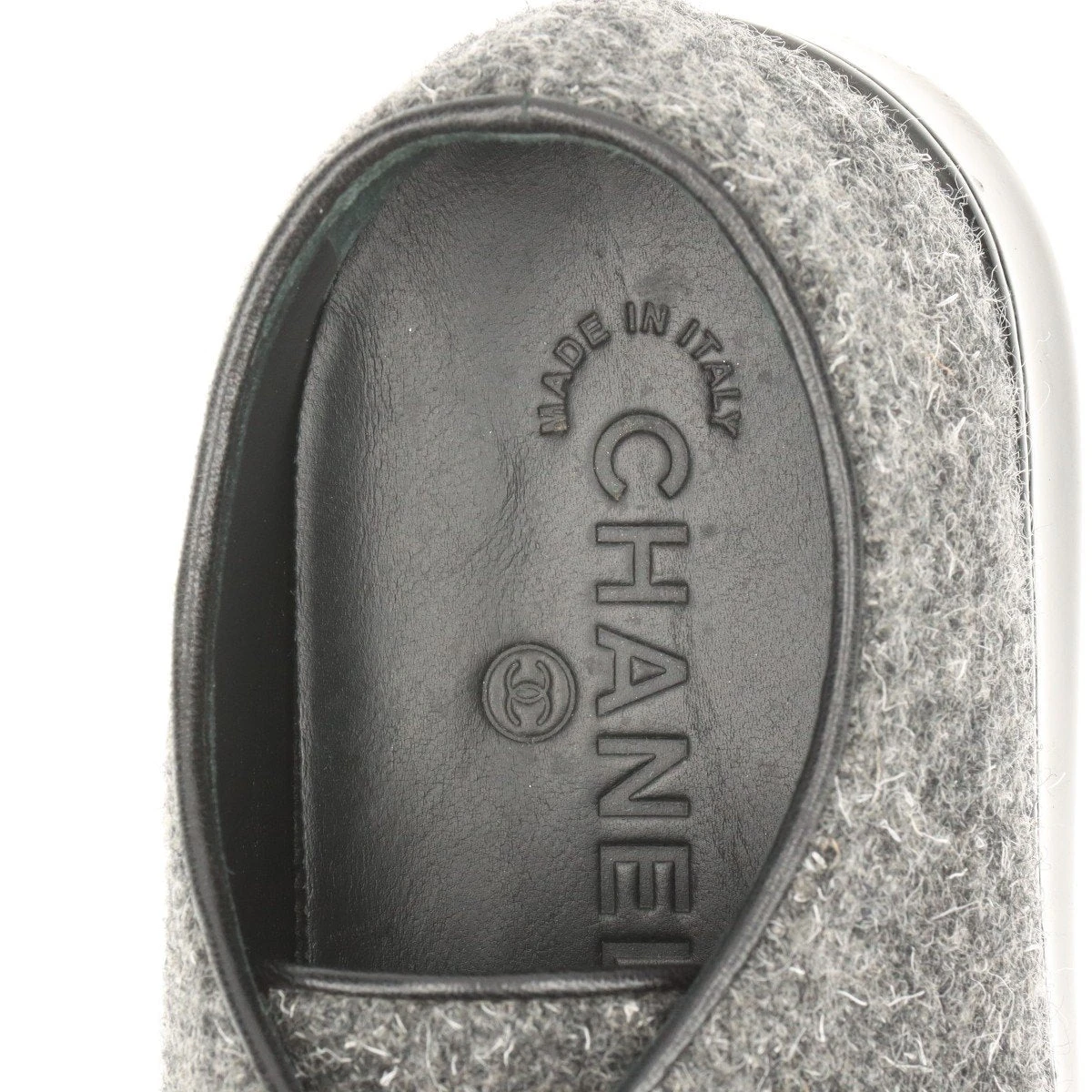ウールで上品♪ CHANEL スニーカー グレー CCマーク シャネル ココマーク ウール×レザー スニーカー 36 1/2