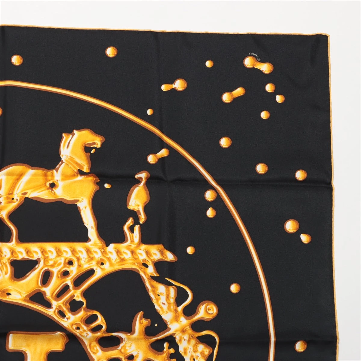 エルメス カレ90 VIF ARGENT 銀の雫 スカーフ シルク ブラック