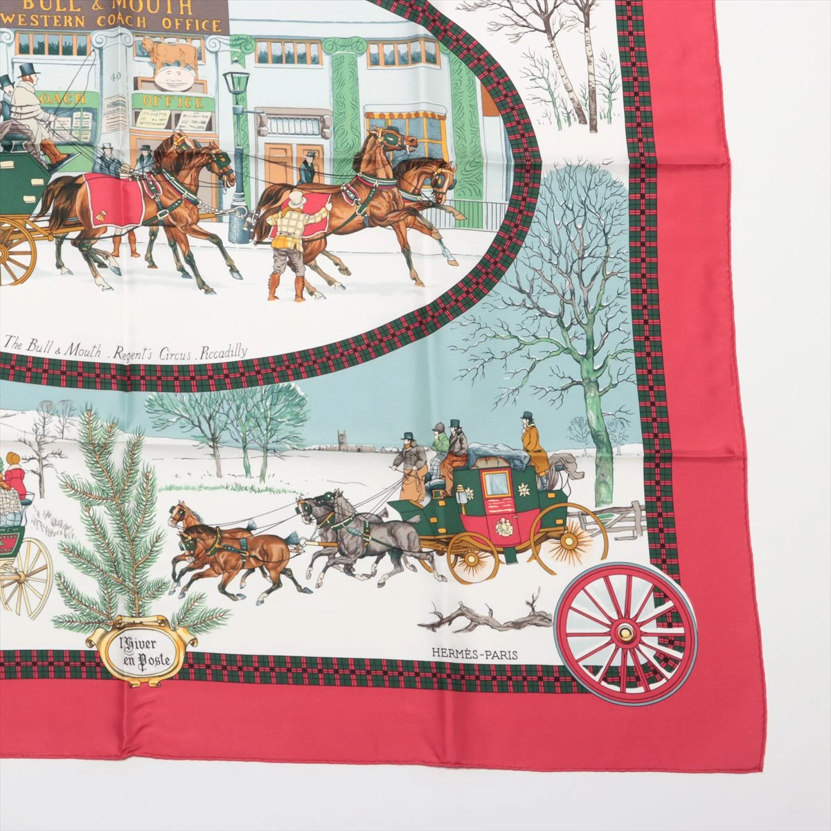 【新品】HERMÈS スカーフ カレ90 馬車と冬の風景 De20 中古美品 エルメス HERMES カレ90 大判 シルク スカーフ 冬の
