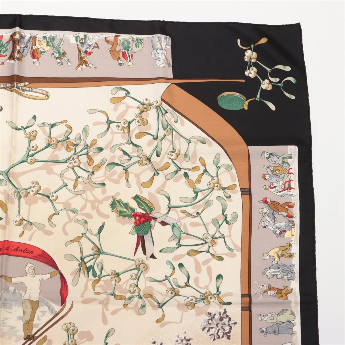 美品✨HERMES　去年の冬　Neige d'Antan カレ90　ブラック エルメス カレ90 Neige d'Antan 去年の雪 スカーフ シルク
