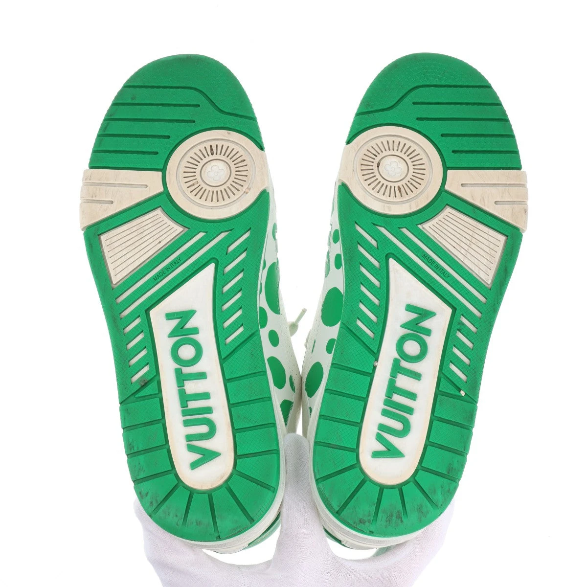 ルイヴィトンx草間彌生 トレイルスニーカー グリーン 24時間以内発送 ヴィトン×草間彌生 LVトレイナーライン 22年 レザー スニーカー 7