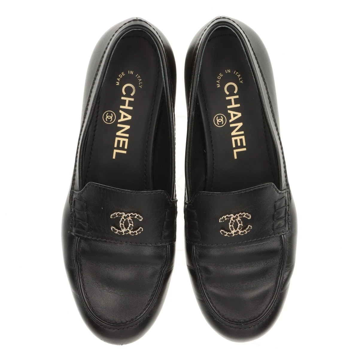 【美品】 CHANEL バレーシューズ ココマーク ブラック レザー 35 シャネル ココマーク チェーン レザー ローファー 38 1/2