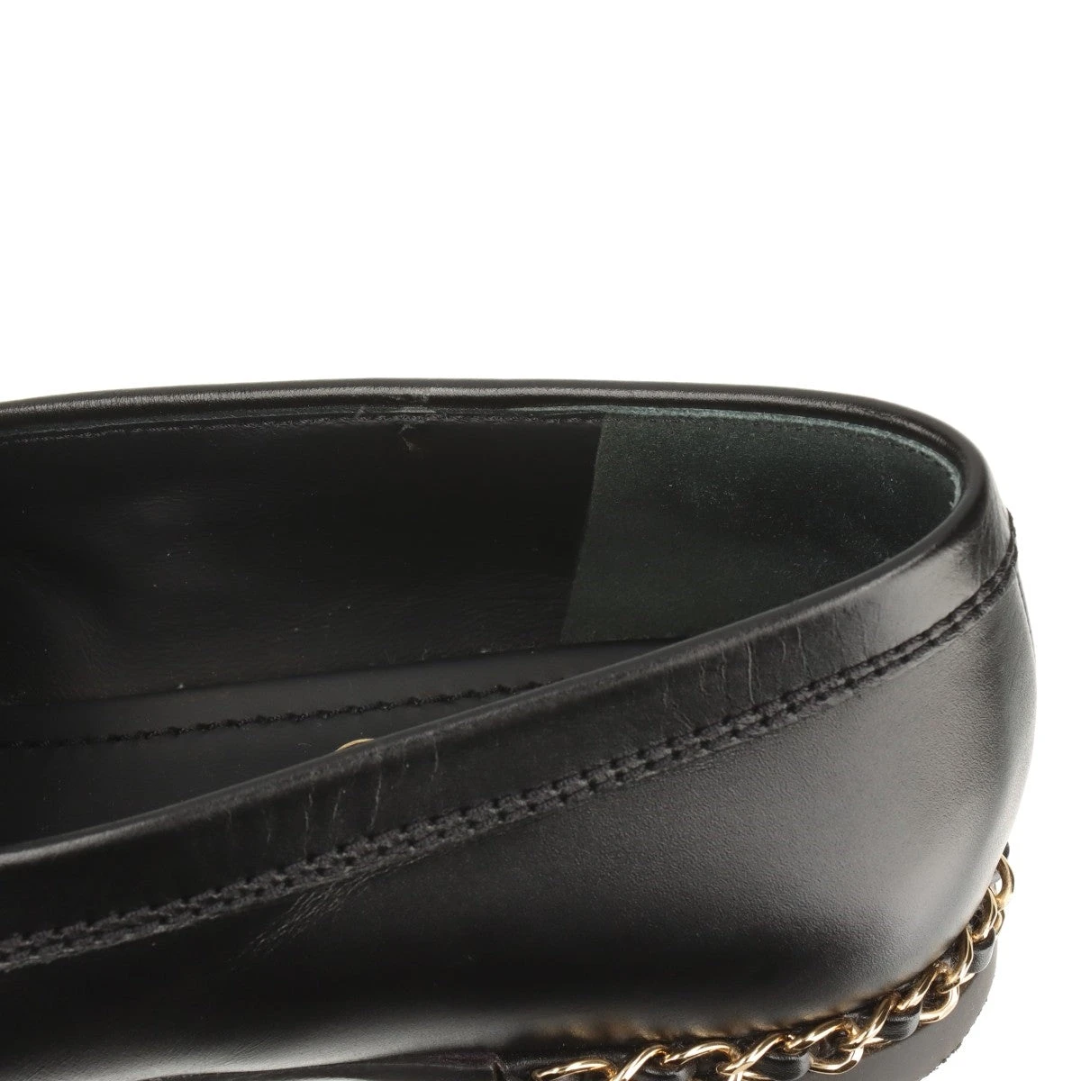 CHANEL ブラックレザー ローファー　35ハーフ シャネル ココマーク チェーン レザー ローファー 35 レディース