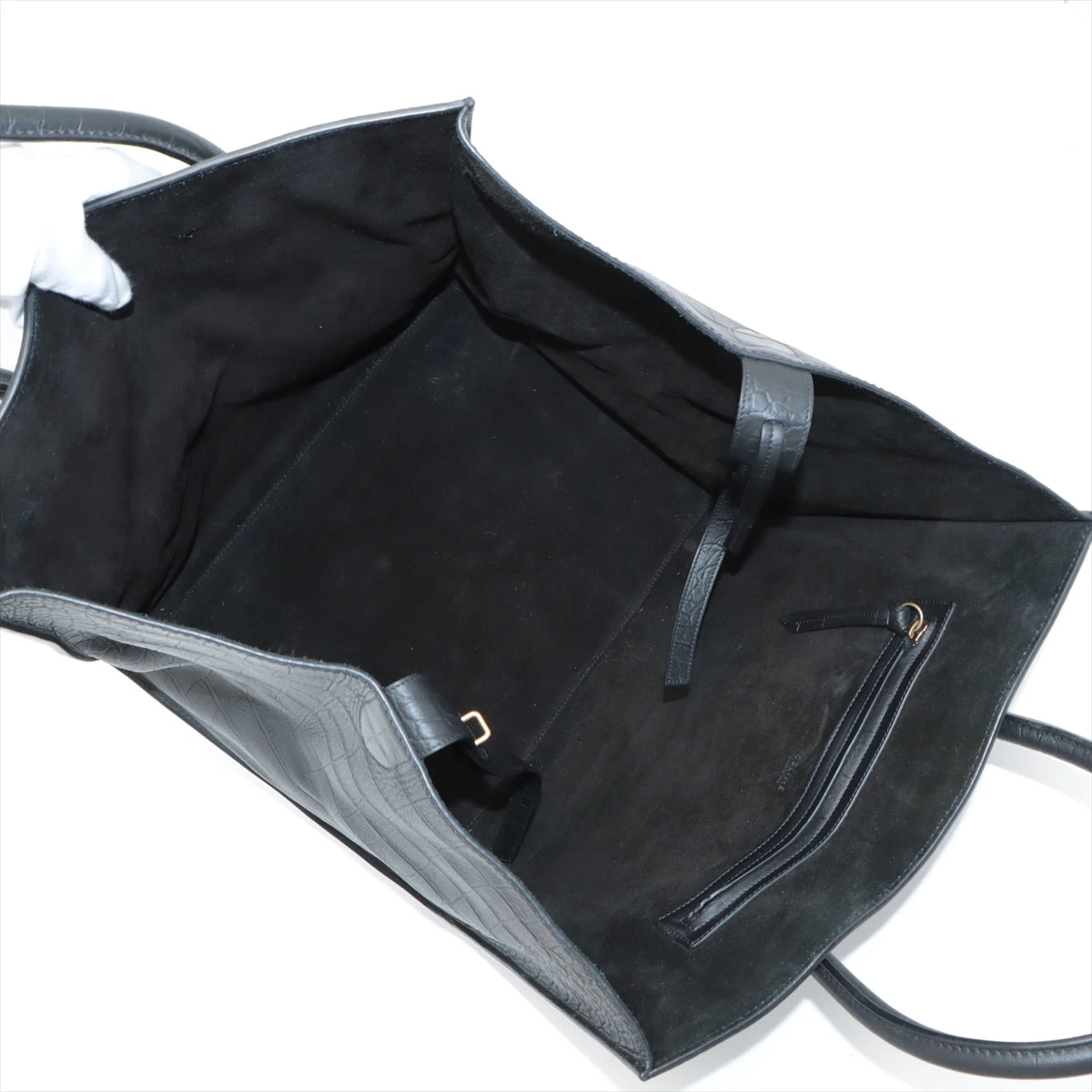 セリーヌ ラゲージ クロコ型押し ハンドバッグ ブラック A3352030