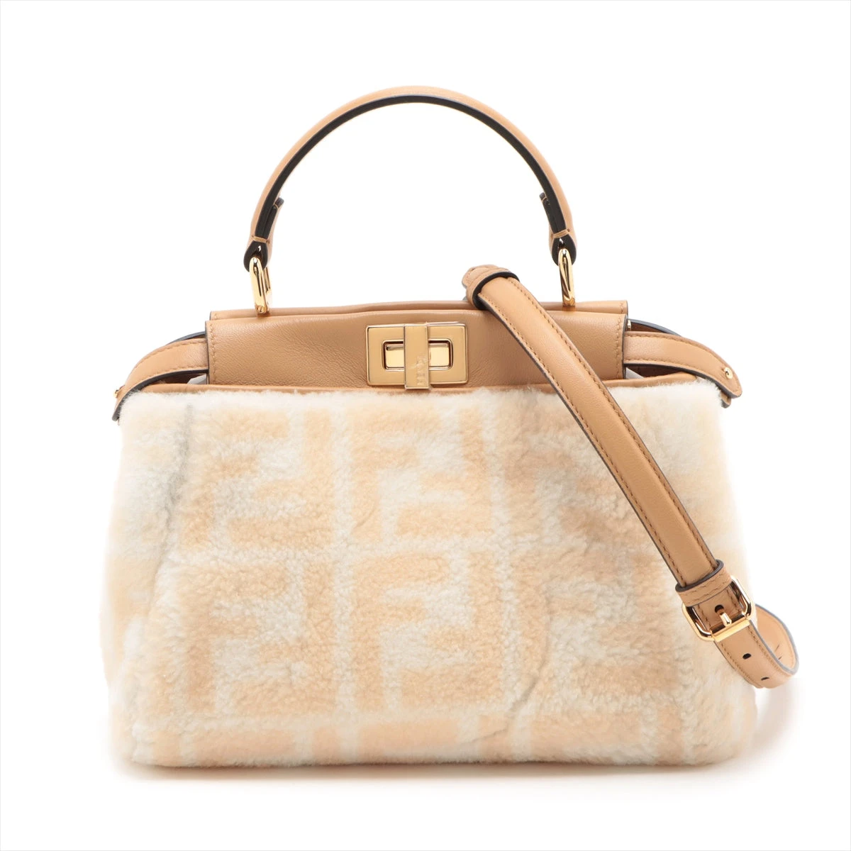 フェンディ ミニピーカブー ズッカ ファー×レザー 2WAYハンドバッグ