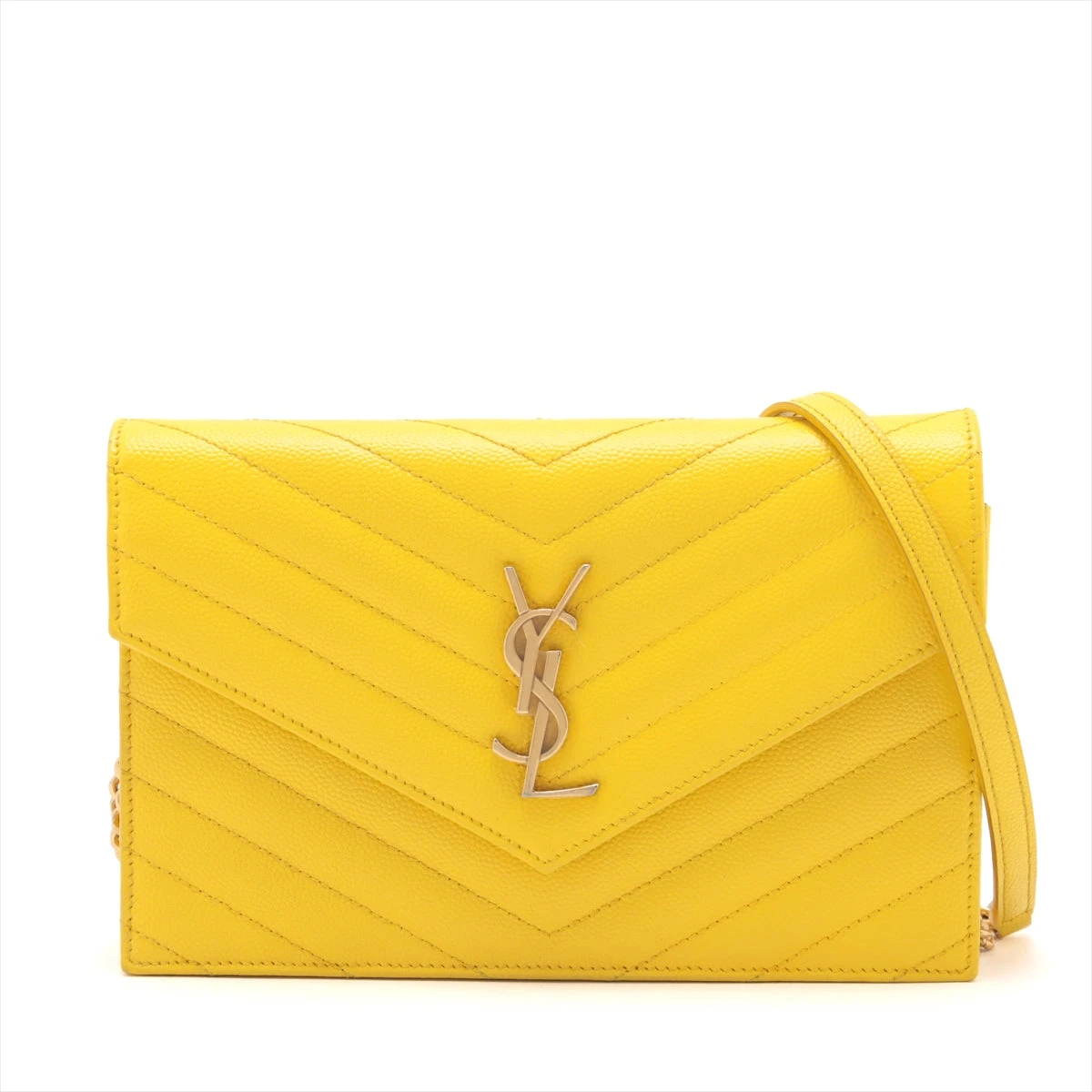 サンローランパリ カサンドラ レザー チェーンウォレット イエロー  