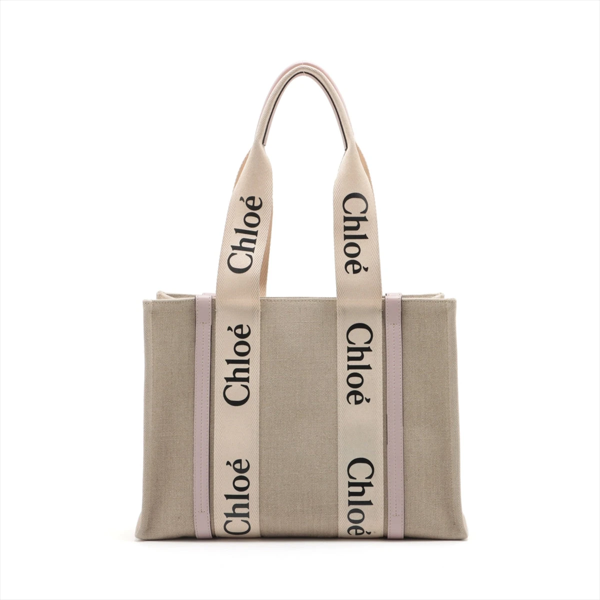 クロエ ウッディ ミディアム キャンバス×レザー トートバッグ ベージュ  
