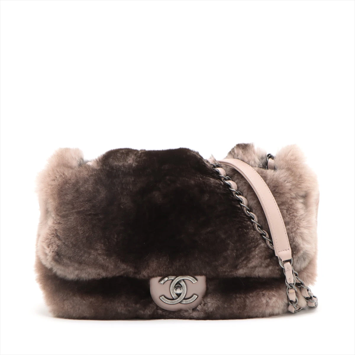 【美品】シャネル チェーンショルダーバッグ ラパンファー ブラウン 5M73 CHANEL シャネル チェーンショルダーバッグ ラパンファー