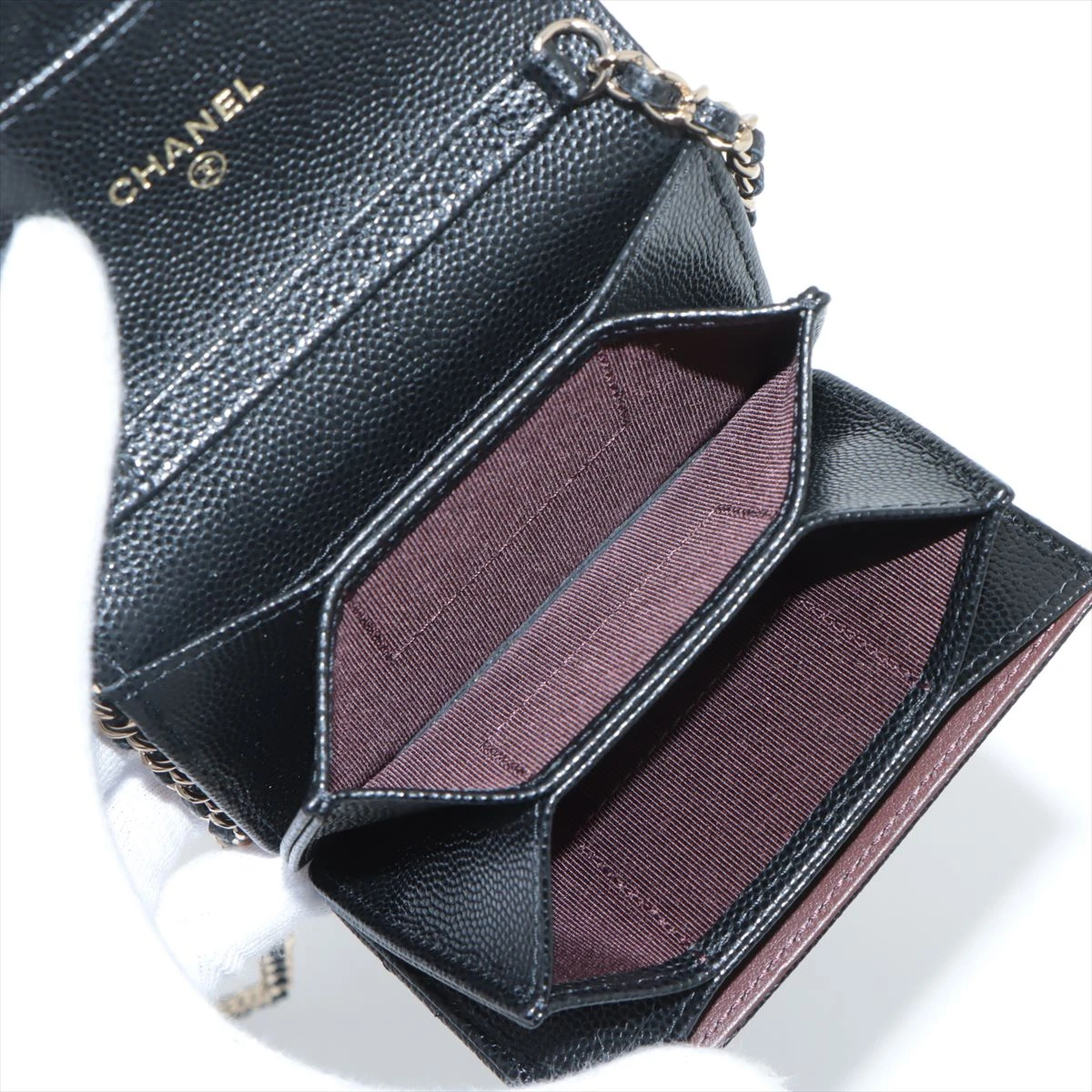 極美品 シャネル CHANEL キャビアスキン マトラッセ チェーンカードケース CHANEL シャネル カードケース キャビアスキン CARD CASE