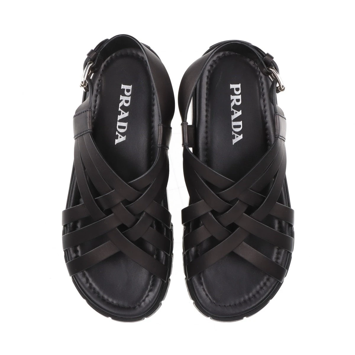 プラダ レザー サンダル 36 レディース ブラック クロス
