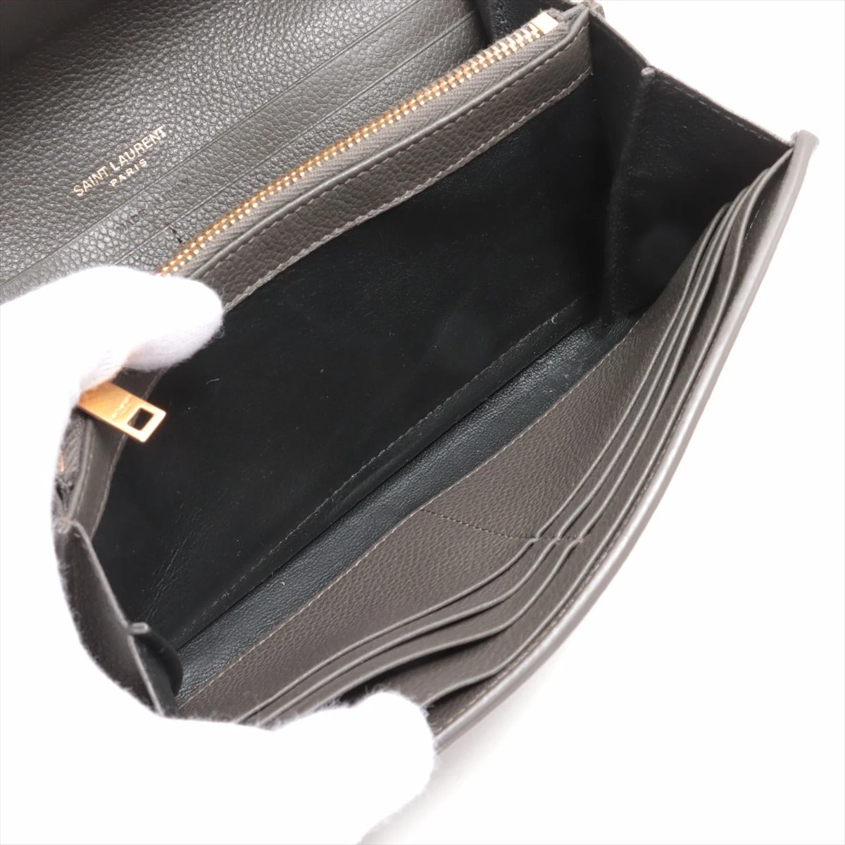 サンローランパリ YSLライン CFP414567 レザー 長財布 グレージュ 