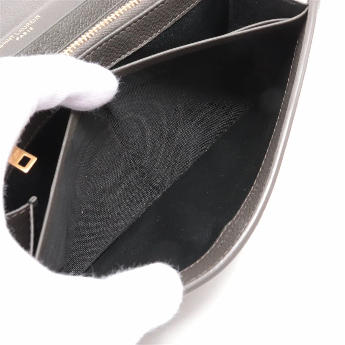 サンローランパリ YSLライン CFP414567 レザー 長財布 グレージュ 