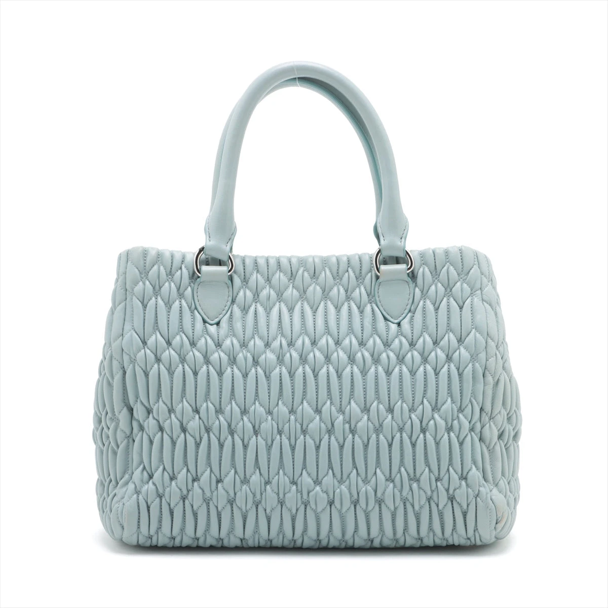 ミュウミュウ ナッパクリスタル レザー 2WAYハンドバッグ ライトブルー