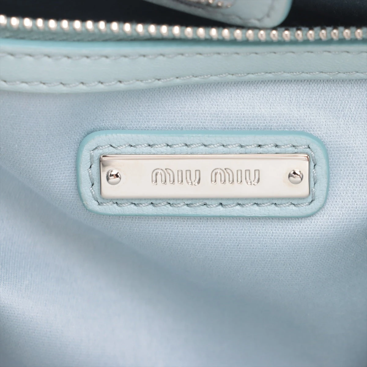ミュウミュウ ナッパクリスタル レザー 2WAYハンドバッグ ライトブルー