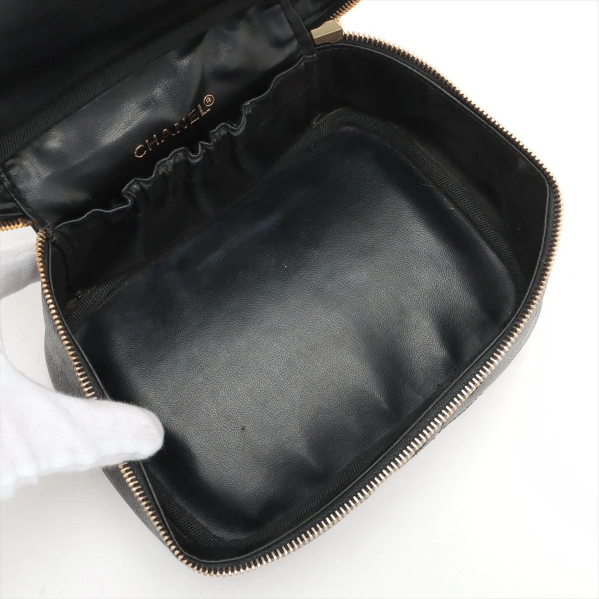 CHANEL バニティバッグ キャビアスキン 黒 ゴールド金具 9695 シャネル ココマーク キャビアスキン バニティバッグ ブラック