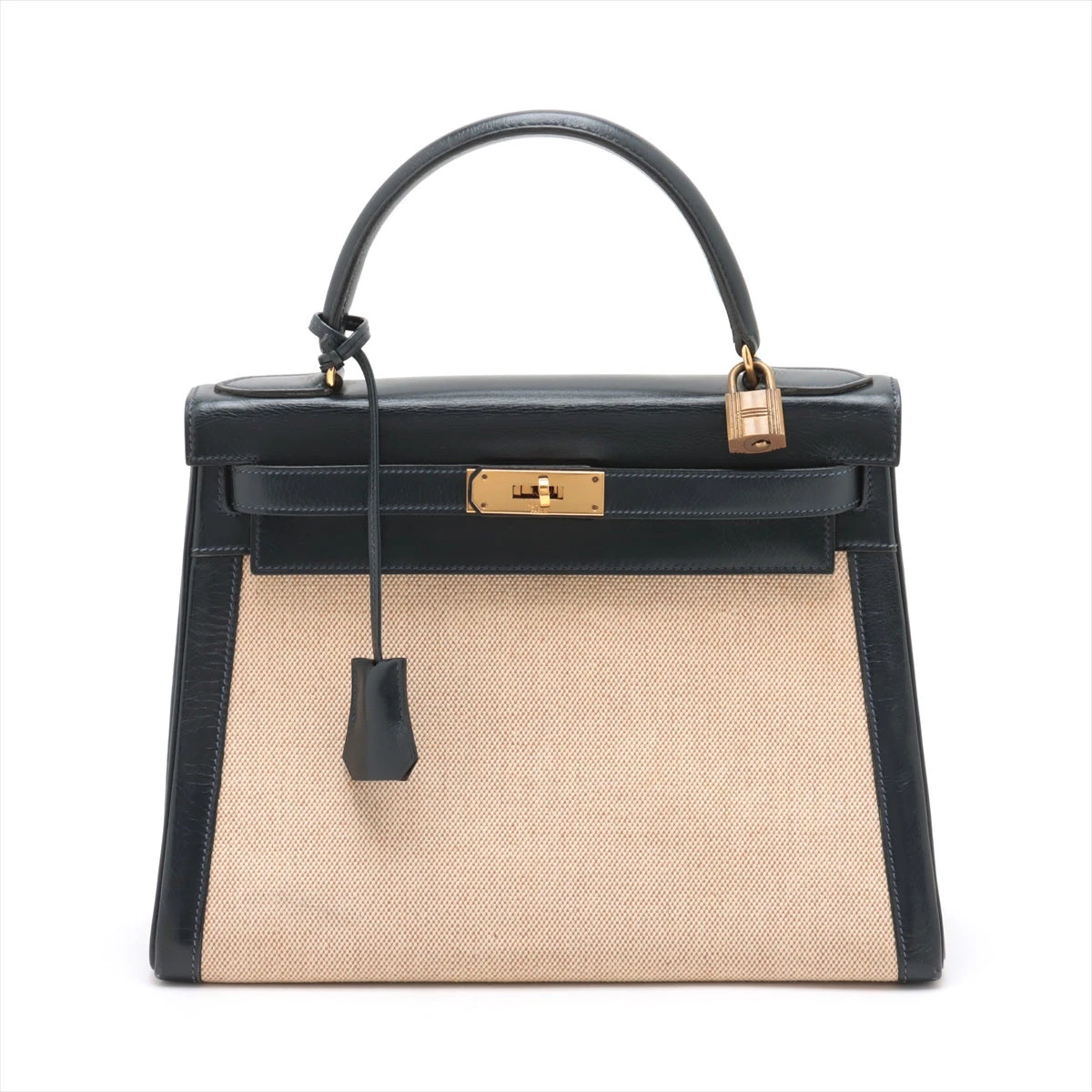 エルメス ケリー28 トワルアッシュ×ボックスカーフ ネイビー